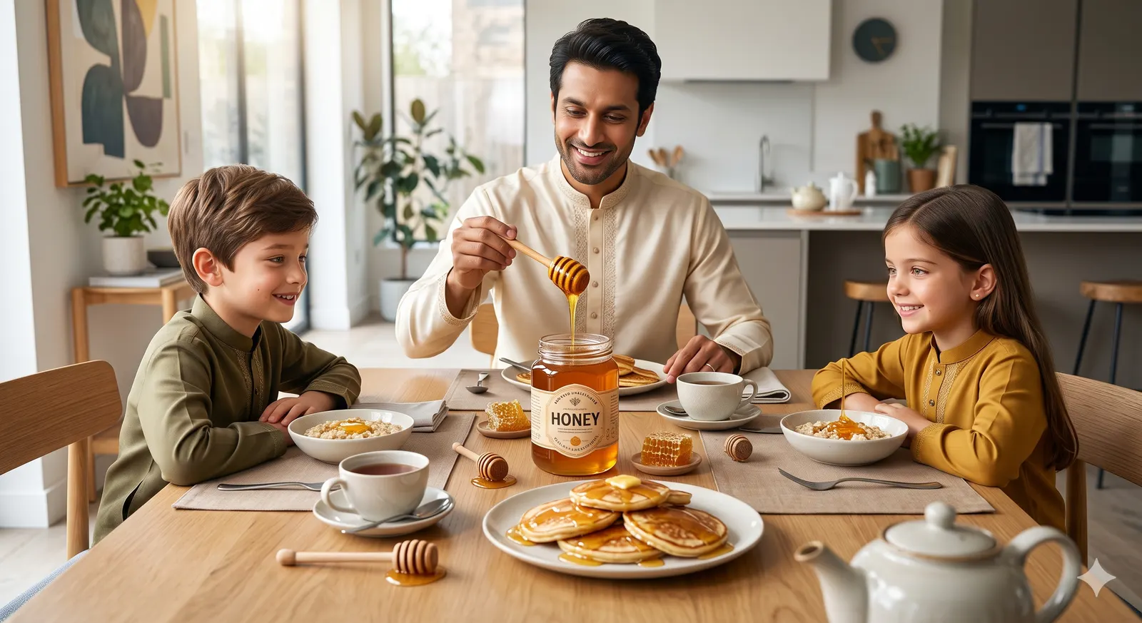 Healthy honey-consuming family